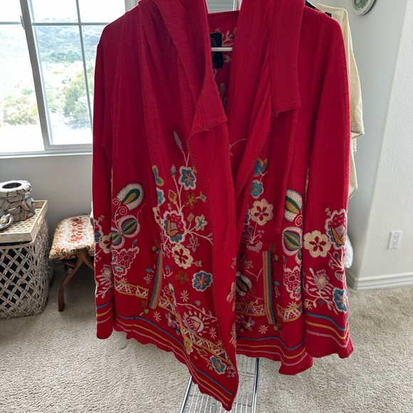 Johnny Was Red Embroidered Cardigan Sweater - Picture 1 of 3